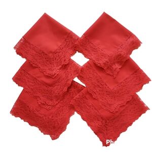 Cloth Table Dinner Napkins Set of 6 Red Lace Trimmed